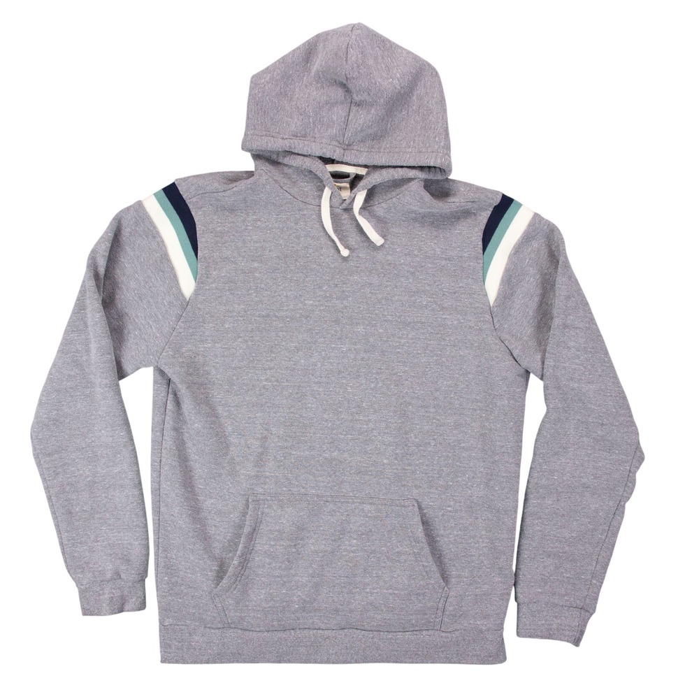Marine Layer Men L Gray Heathered Varsity Stripes Hoodie Sweatshirt Pullover‎